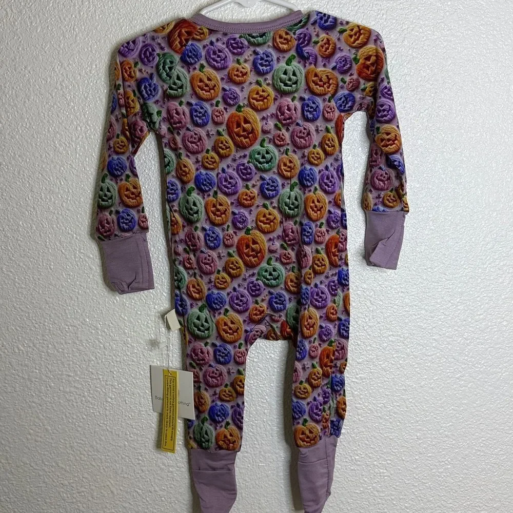NWT-Halloween Pumpkin Print double zip One Piece- size 3-6 months